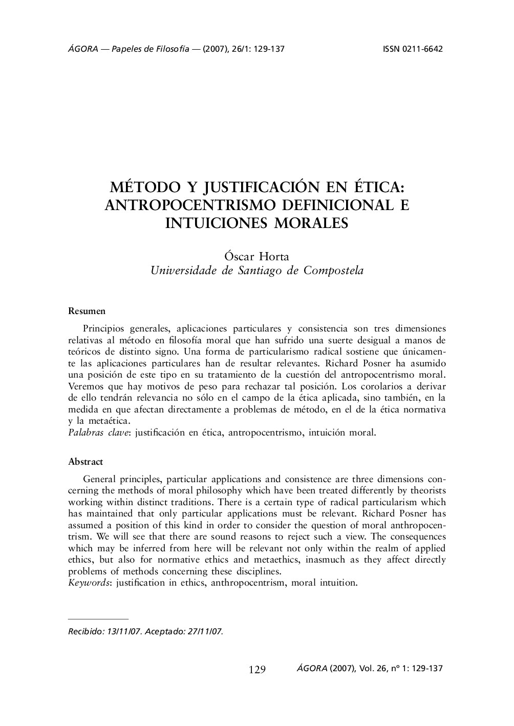 Método y justificación en ética: Antropocentrismo definicional e intuiciones morales